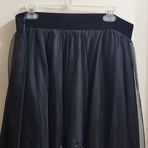 Black embroidered hi low mesh maxi NWT